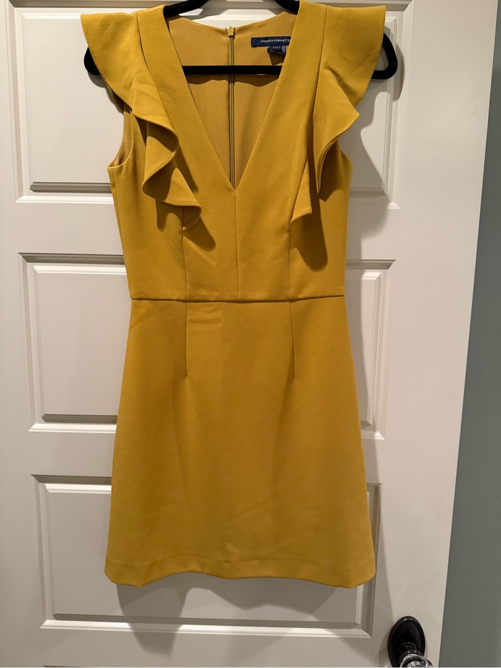 French Connection Women’s Mustard Ruffle V-Neck Dress - Picture 3 of 4